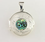 Rond bewerkt zilveren medaillon met abalone schelp afbeelding 1