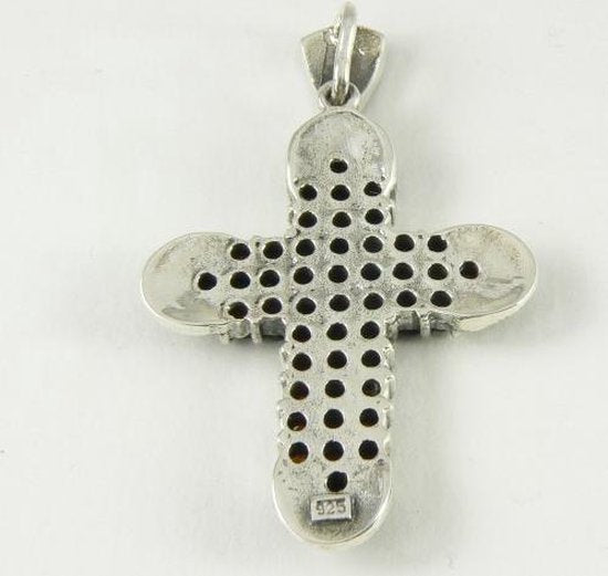 Zilveren kruishanger met granaat en marcasiet afbeelding 2