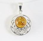 Fijne ronde opengewerkte zilveren hanger met amber afbeelding 1