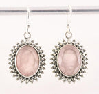 Bewerkte zilveren oorbellen met rozenkwarts afbeelding 1