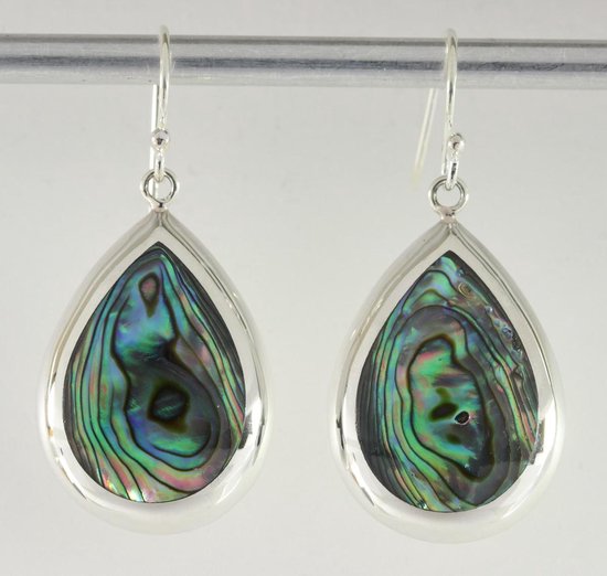 Grote druppelvormige zilveren oorbellen met abalone schelp afbeelding 4