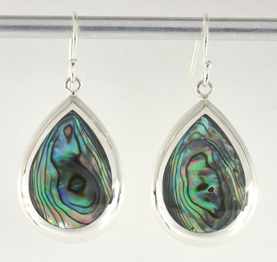 Grote druppelvormige zilveren oorbellen met abalone schelp afbeelding 1