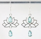 Zilveren lotus oorbellen met blauwe topaas afbeelding 1