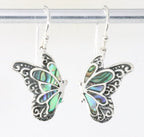 Bewerkte zilveren vlinder oorbellen met abalone schelp afbeelding 1