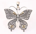 Grote zilveren vlinder hanger met 18k gouden decoraties afbeelding 1