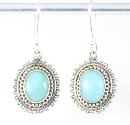Bewerkte zilveren oorbellen met amazoniet afbeelding 1