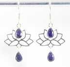 Zilveren lotus oorbellen met blauwe saffier afbeelding 1