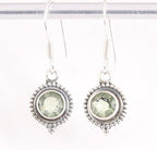 Fijne bewerkte ronde zilveren oorbellen met groene amethist afbeelding 1