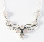 Bewerkte zilveren ketting met rozenkwarts afbeelding 1