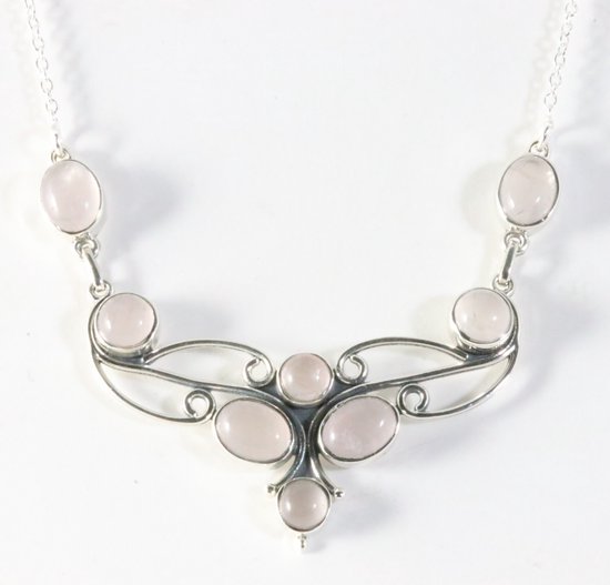 Bewerkte zilveren ketting met rozenkwarts afbeelding 1