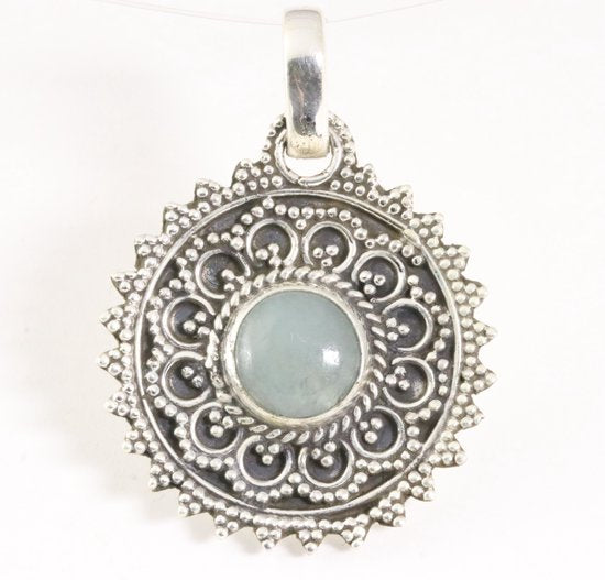 Ronde bewerkte zilveren hanger met aquamarijn afbeelding 1