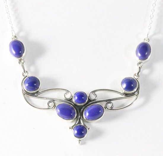 Bewerkte zilveren ketting met lapis lazuli afbeelding 1