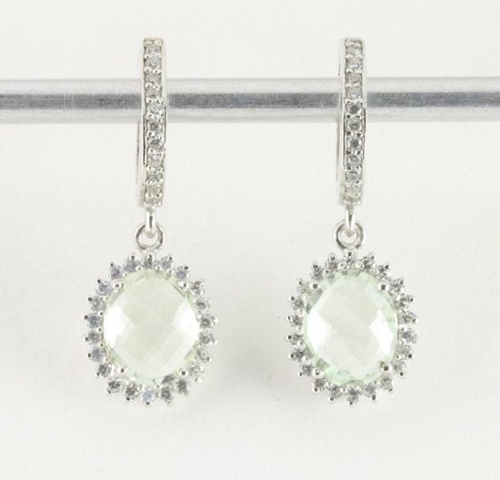 Zilveren oorbellen met groene amethist en witte topaas afbeelding 1