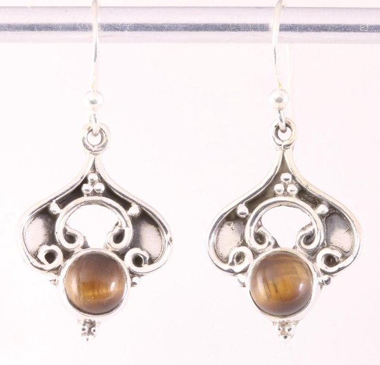 Bewerkte zilveren oorbellen met tijgeroog afbeelding 1