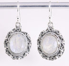 Bewerkte zilveren oorbellen met regenboog maansteen afbeelding 1