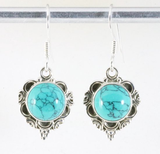 Bewerkte zilveren oorbellen met turkoois afbeelding 1