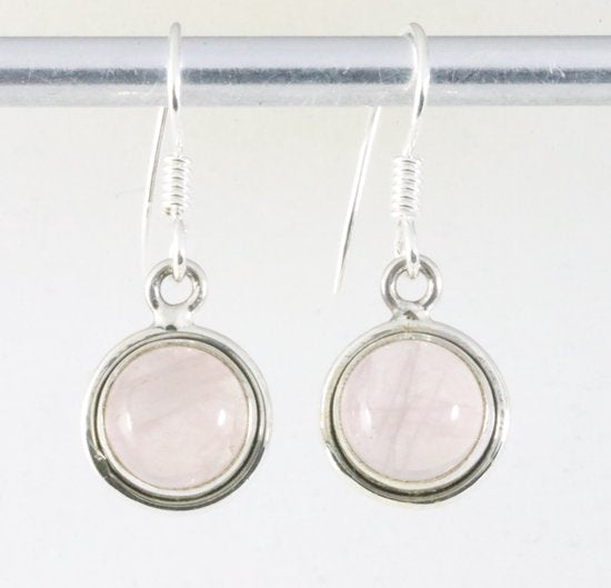 Fijne ronde zilveren oorbellen met rozenkwarts afbeelding 1