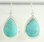 Grote druppelvormige zilveren oorbellen met groene turkoois afbeelding 1