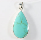 Druppelvormige zilveren hanger met groene turkoois afbeelding 1
