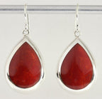 Grote druppelvormige zilveren oorbellen met rode koraal steen afbeelding 1
