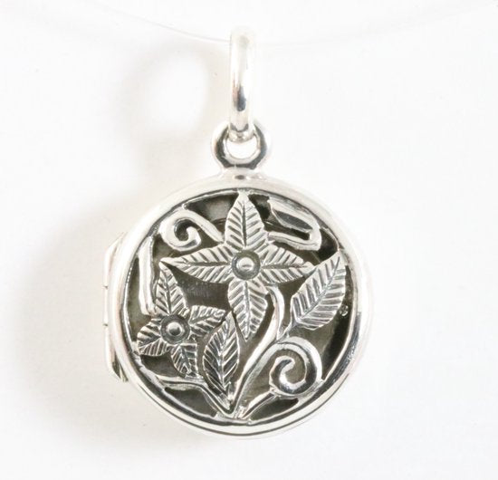 Fijn rond opengewerkt zilveren medaillon met bloemen afbeelding 1