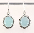 Bewerkte ovale zilveren oorbellen met aqua chalcedoon afbeelding 1