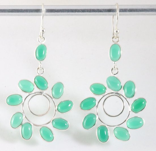 Grote zilveren oorbellen met groene chalcedoon afbeelding 1