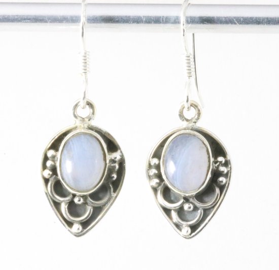 Fijne bewerkte zilveren oorbellen met blauwe lace agaat afbeelding 1