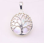Fijne ronde zilveren hanger met levensboom op parelmoer afbeelding 1
