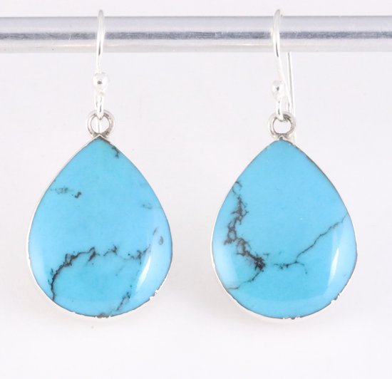 Druppelvormige zilveren oorbellen met blauwe turkoois afbeelding 1