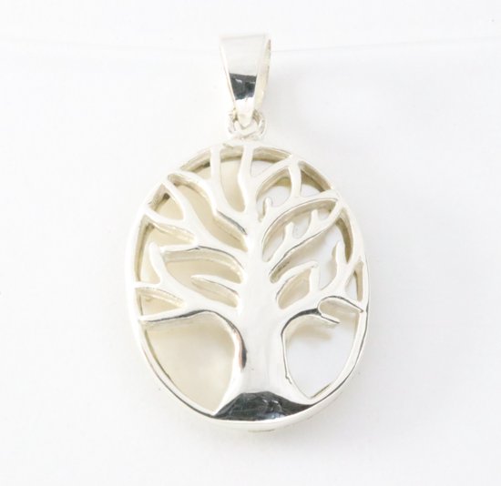 Zilveren hanger met levensboom op parelmoer afbeelding 1
