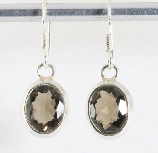 Fijne ovale zilveren oorbellen met rookkwarts afbeelding 1