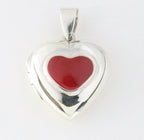 Hartvormig zilveren medaillon met rode koraal steen afbeelding 1