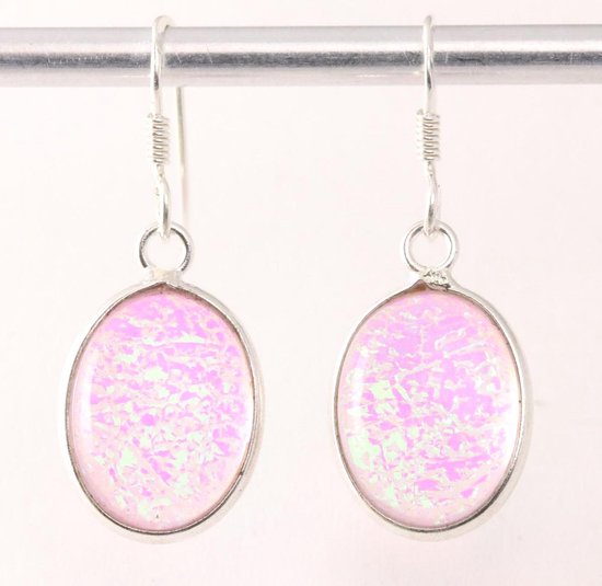 Ovale zilveren oorbellen met opaal afbeelding 1