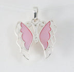 Fijne zilveren vlinder hanger met roze parelmoer afbeelding 1