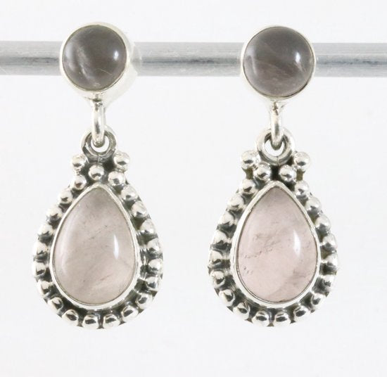 Bewerkte zilveren oorstekers met rozenkwarts afbeelding 1