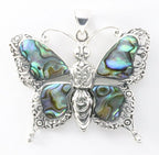Grote zilveren vlinder hanger met abalone schelp afbeelding 1