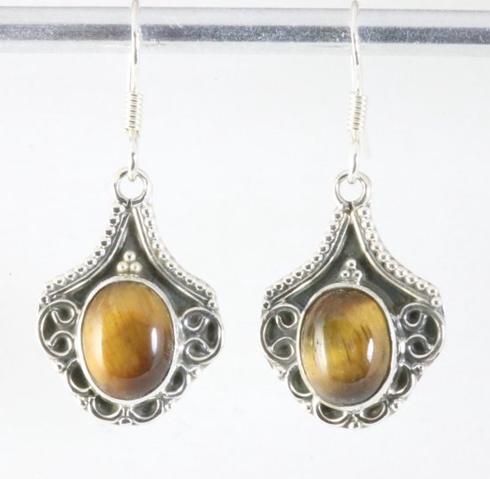 Bewerkte zilveren oorbellen met tijgeroog afbeelding 1