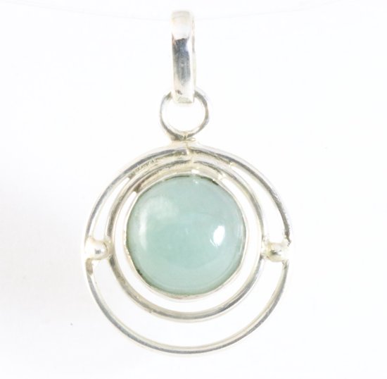 Ronde opengewerkte zilveren hanger met aquamarijn afbeelding 1
