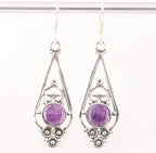 Lange opengewerkte zilveren oorbellen met amethist afbeelding 4
