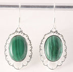 Opengewerkte zilveren oorbellen met malachiet afbeelding 1