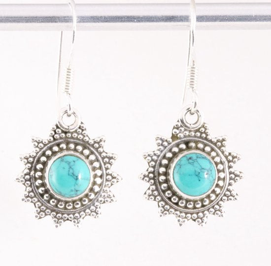 Fijne bewerkte zilveren oorbellen met turkoois afbeelding 1