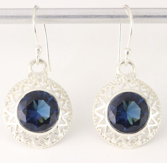 Ronde opengewerkte zilveren oorbellen met ioliet afbeelding 1