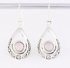 Opengewerkte zilveren oorbellen met rozenkwarts afbeelding 1