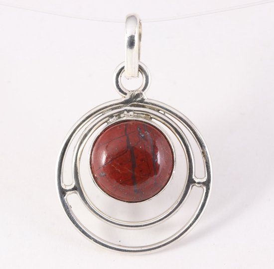 Ronde opengewerkte zilveren hanger met rode jaspis afbeelding 1