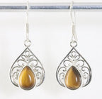 Opengewerkte zilveren oorbellen met tijgeroog afbeelding 1