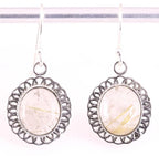 Opengewerkte zilveren oorbellen met gouden rutielkwarts afbeelding 1