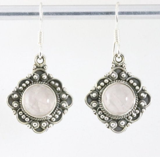 Bewerkte zilveren oorbellen met rozenkwarts afbeelding 1