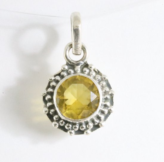 Fijne bewerkte ronde zilveren hanger met citrien afbeelding 1