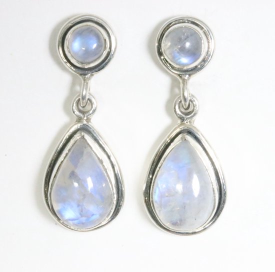 Zilveren oorstekers met regenboog maansteen afbeelding 1